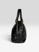 Gianni Versace Vintage Black Leather Medusa Medallion Top Handle Bag - Side Profile 1