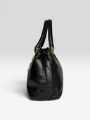 Gianni Versace Vintage Black Leather Medusa Medallion Top Handle Bag - Side Profile 2