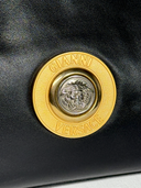 Gianni Versace Vintage Black Leather Medusa Medallion Top Handle Bag - Medusa Medallion Detail