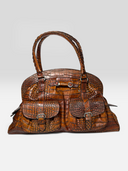 Christian Dior by John Galliano 2005 Brown Crocodile-Embossed Leather Detective Bag - Front