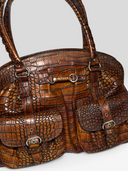 Christian Dior by John Galliano 2005 Brown Crocodile-Embossed Leather Detective Bag - Front Left Angle