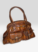 Christian Dior by John Galliano 2005 Brown Crocodile-Embossed Leather Detective Bag - Front Right Angle