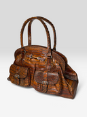 Christian Dior by John Galliano 2005 Brown Crocodile-Embossed Leather Detective Bag - Front Detail Angle