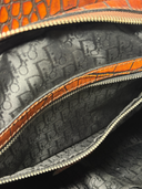 Christian Dior by John Galliano 2005 Brown Crocodile-Embossed Leather Detective Bag - Interior Zipper Pocket View