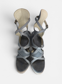 Balenciaga Canvas & Leather Cut-Out Espadrille Wedge Sandals