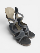 Balenciaga Canvas & Leather Cut-Out Espadrille Wedge Sandals