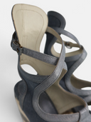 Balenciaga Canvas & Leather Cut-Out Espadrille Wedge Sandals
