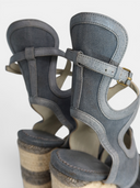 Balenciaga Canvas & Leather Cut-Out Espadrille Wedge Sandals