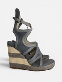 Balenciaga Canvas & Leather Cut-Out Espadrille Wedge Sandals