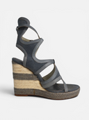 Balenciaga Canvas & Leather Cut-Out Espadrille Wedge Sandals