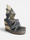 Balenciaga Canvas & Leather Cut-Out Espadrille Wedge Sandals
