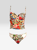 Christian Dior by John Galliano SS2001 Oriental Print Corset & Bikini Set — front flat lay