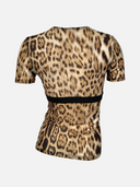 Roberto Cavalli Leopard Print Rhinestone Logo V-Neck Top - Back