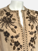 Vintage 1950s–60s Hand-Beaded Lambswool Angora Cardigan - Front on Mannequin