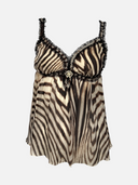 Roberto Cavalli Zebra Print Silk Lace Camisole Top - Front