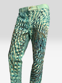 Roberto Cavalli Vintage 2001 Turquoise Psychedelic Beaded Sequin Jeans - Front Angle
