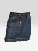 Dolce & Gabbana Vintage Dark Wash D&G Leather-Tab Denim Mini Skirt - Front
