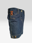 Dolce & Gabbana Vintage Dark Wash D&G Leather-Tab Denim Mini Skirt - Side Profile 1