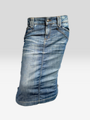 Just Cavalli Vintage Side-Buckle Washed Denim Midi Pencil Skirt - Front