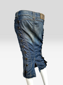Just Cavalli Vintage Side-Buckle Washed Denim Midi Pencil Skirt - Rear Angle on Mannequin