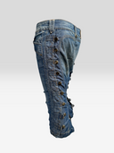 Just Cavalli Vintage Side-Buckle Washed Denim Midi Pencil Skirt - Side Profile 2