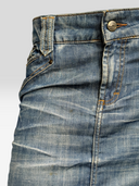 Just Cavalli Vintage Side-Buckle Washed Denim Midi Pencil Skirt - Front Waist & Fly Detail