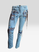 Roberto Cavalli blue crystal and chain-fringe jeans front