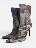 Casadei Vintage Jewel Denim Print Ankle Boots