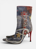 Casadei Vintage Jewel Denim Print Ankle Boots