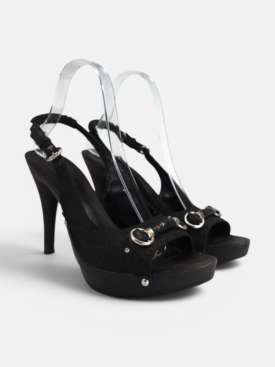 Dior Logo Canvas Slingback Platform Heels