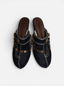 Gianmarco Lorenzi Denim Chainlink Clog Mules