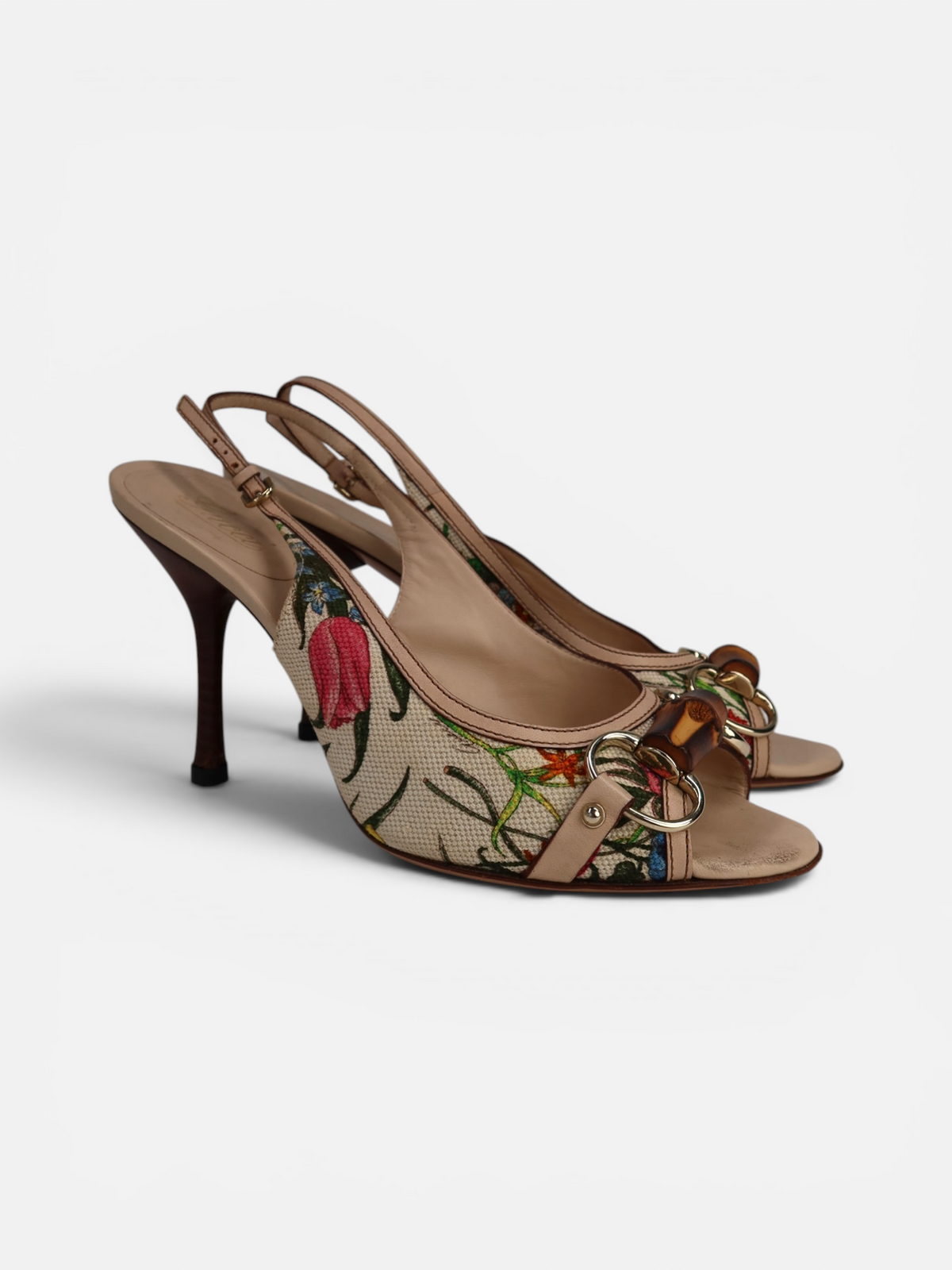Gucci Flora Bamboo Horsebit Slingback Heels