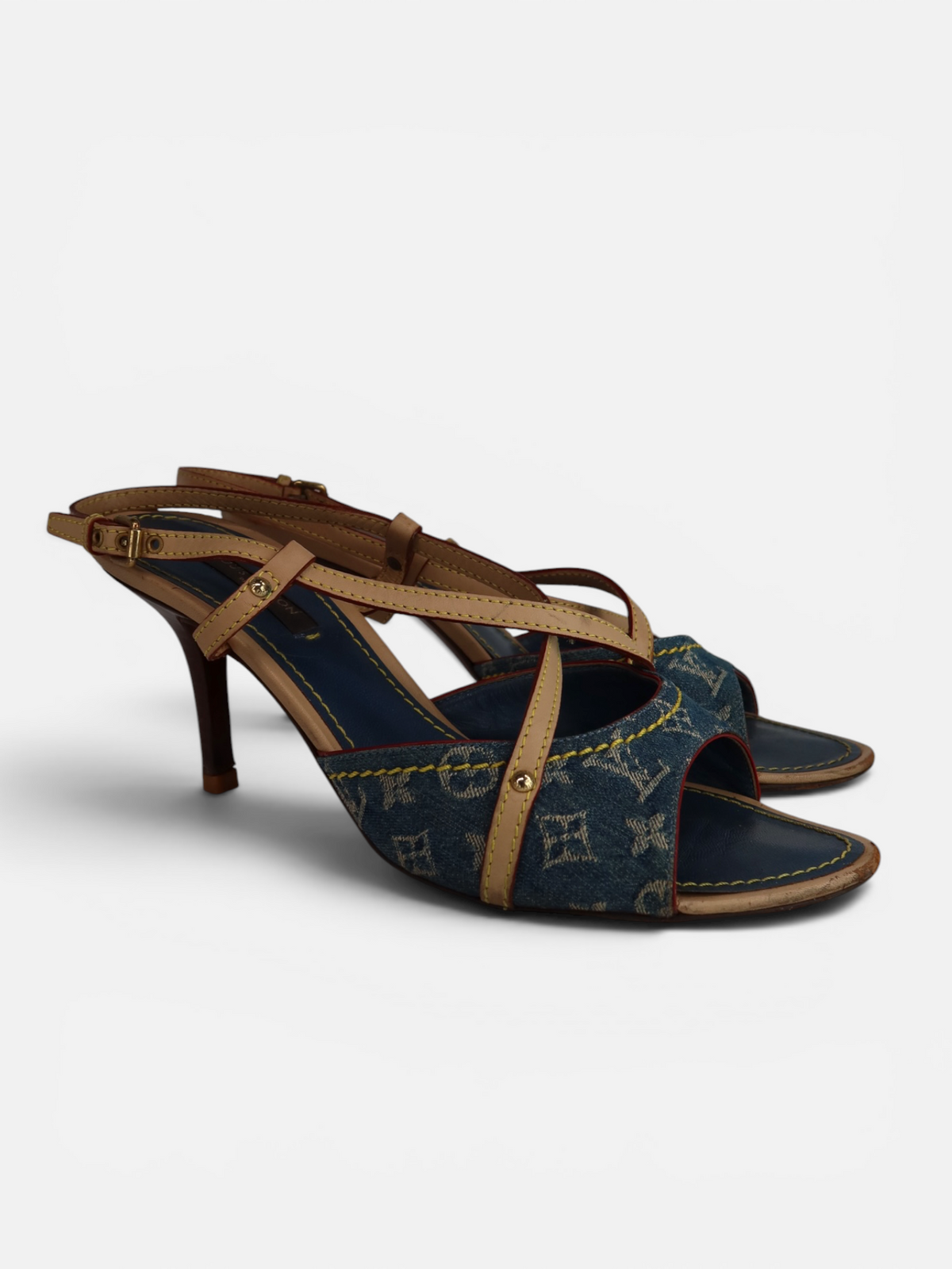 Louis Vuitton Monogram Denim Ankle Wrap Sandals