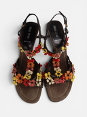 Miu Miu Floral Appliqué Leather Slingback Sandals