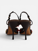 Miu Miu Floral Appliqué Leather Slingback Sandals