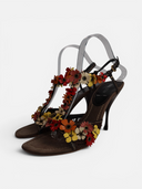 Miu Miu Floral Appliqué Leather Slingback Sandals