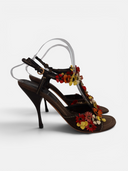 Miu Miu Floral Appliqué Leather Slingback Sandals