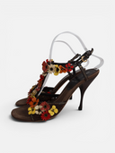 Miu Miu Floral Appliqué Leather Slingback Sandals