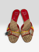 Christian Dior by John Galliano 2004 Rasta Trotter Padlock & Key Kitten Heel Mules - Pair Front View