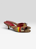 Christian Dior by John Galliano 2004 Rasta Trotter Padlock & Key Kitten Heel Mules - Pair Left Angle