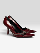 01 Christian Dior by John Galliano Hardcore Burgundy Leather Star Chain Pumps - Pair Side Profile