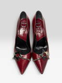 02 Christian Dior by John Galliano Hardcore Burgundy Leather Star Chain Pumps - Pair Top View