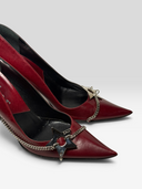 03 Christian Dior by John Galliano Hardcore Burgundy Leather Star Chain Pumps - Pair Front Angle
