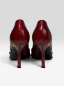 04 Christian Dior by John Galliano Hardcore Burgundy Leather Star Chain Pumps - Pair Heel View