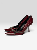 05 Christian Dior by John Galliano Hardcore Burgundy Leather Star Chain Pumps - Pair Side Angle