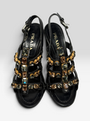 02 Prada Vintage Black Leather Crystal-Embellished Cage Sandals - Pair Top View