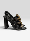 04 Prada Vintage Black Leather Crystal-Embellished Cage Sandals - Pair Side Angle