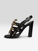06 Prada Vintage Black Leather Crystal-Embellished Cage Sandals - Individual Shoe Side Profile 1