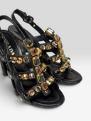 08 Prada Vintage Black Leather Crystal-Embellished Cage Sandals - Crystal Cage Detail
