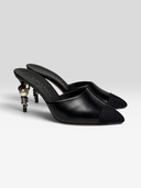 01 Chanel by Karl Lagerfeld Pre-Fall 2016 Black Serpent Pearl Heel Mules - Pair Top View
